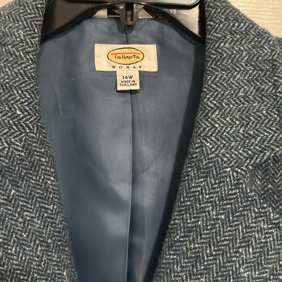 Talbots Blue Herringbone Tweed Wool Blend Blazer 14W - Picture 2 of 12